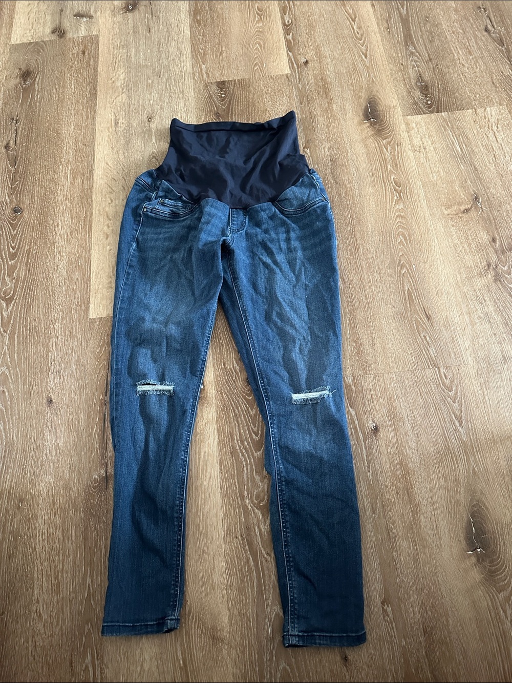 Maternity Skinny Jeans with Dark Blue Stretch Panel